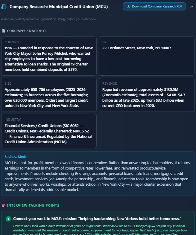 Company Research screen