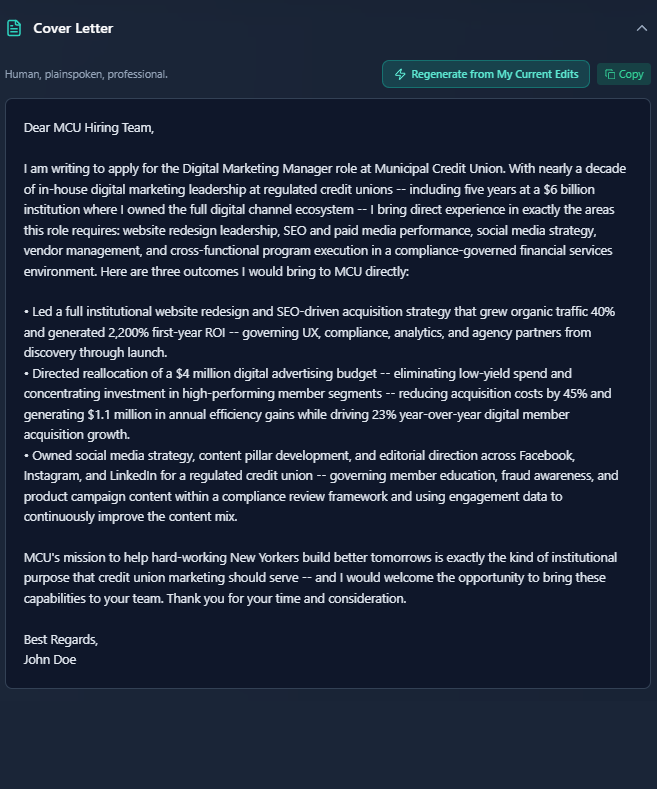 Cover Letter example